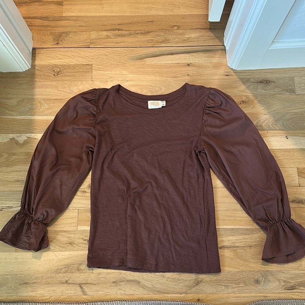 Nation LTD brown puff sleeve shirt